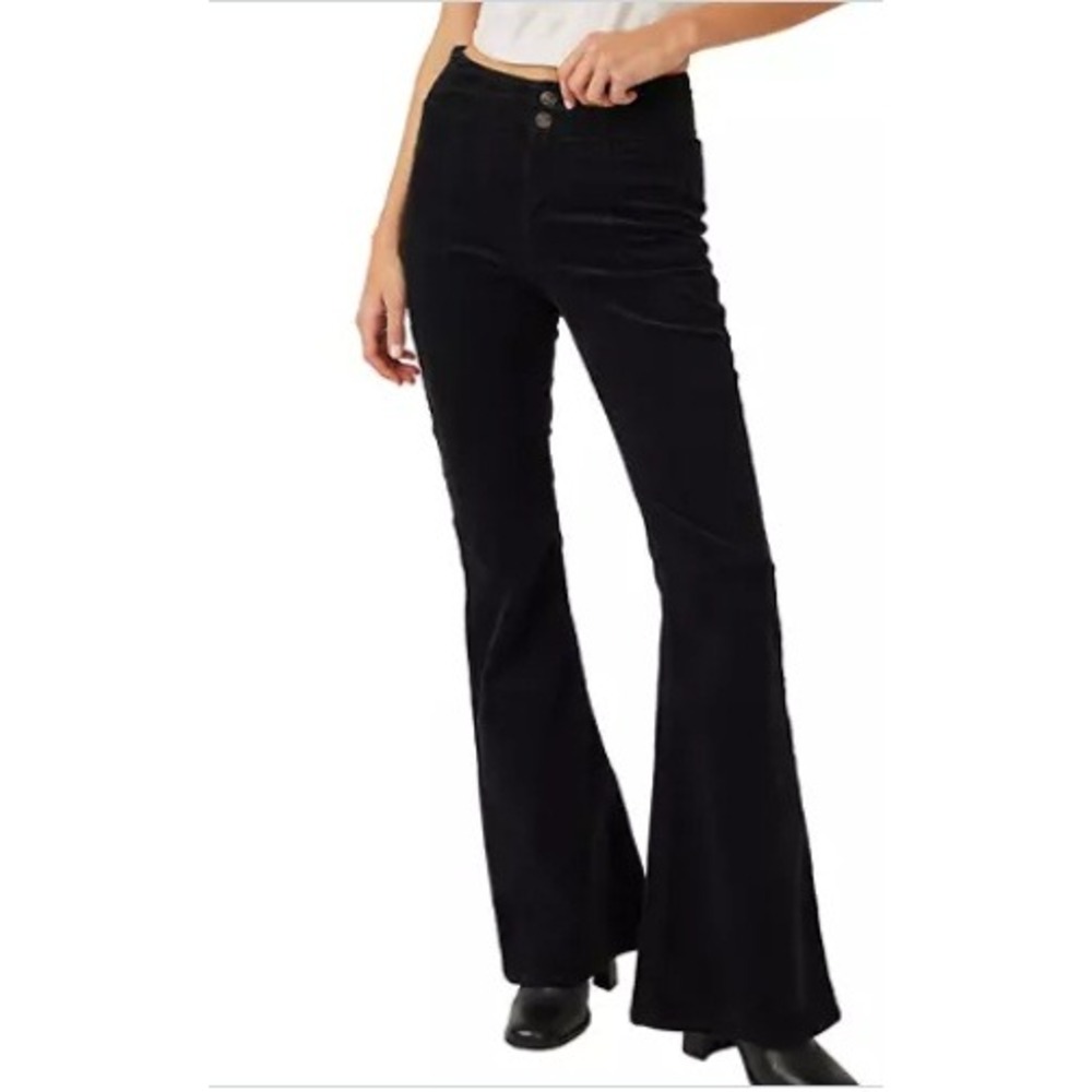 We The Free High Rise Corduroy Flare Pants Womens 26 Black Bell Bottoms Stretch